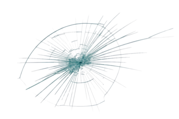 Transparent PNG image of a shattered glass, radiating cracks from a central point on a transparent background. background removed