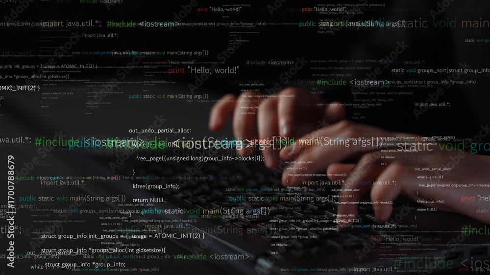 Aufkleber a close-up view of hands typing on a keyboard with blurred lines of code in the background, showcasi