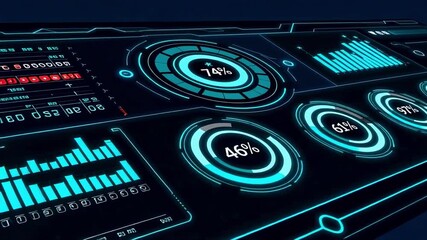Futuristic hud interface digital screen data analytics dashboard technology background animation 3d - Powered by Adobe