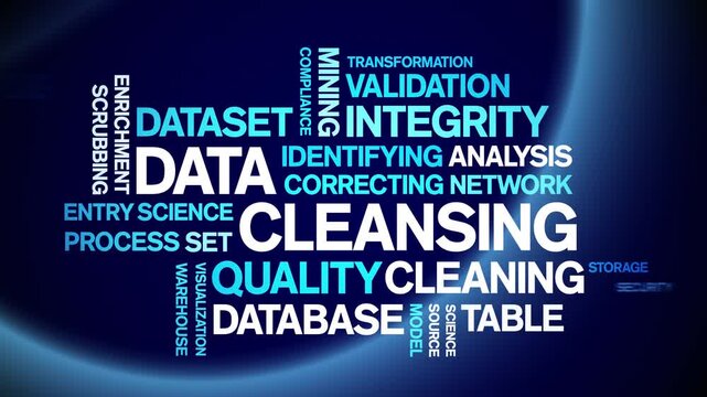 Data Cleansing animated word cloud-text design animation tag kinetic typography seamless loop.
