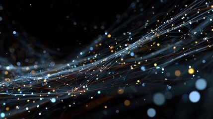 abstract of digital artificial intelligence glowing neural networks binary streams and futuristic tech structures on a dark backdrop