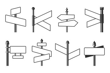 Black and white blank street signs and directional road signs