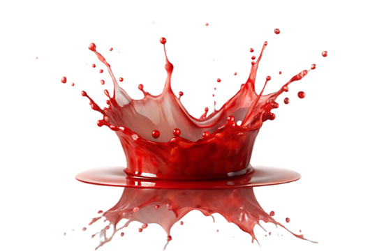 Crimson liquid explosion crown isolated on a transparent background