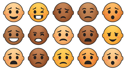 Obraz premium Set of diverse emoji faces expressing human emotions