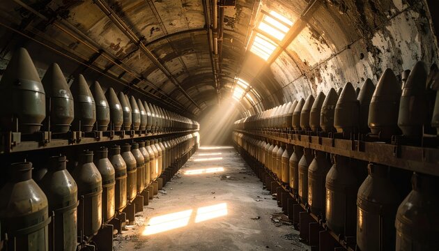 Abandoned Ammunition Storage with Sunlight Rays.