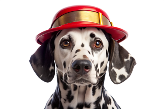 Dalmatian dog wearing red helmet isolated on a transparent background