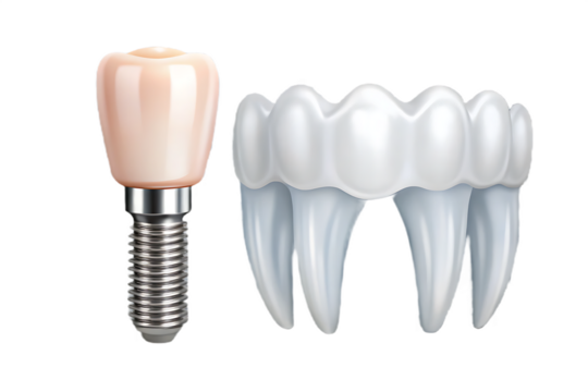 Dental implant and teeth isolated on a transparent background