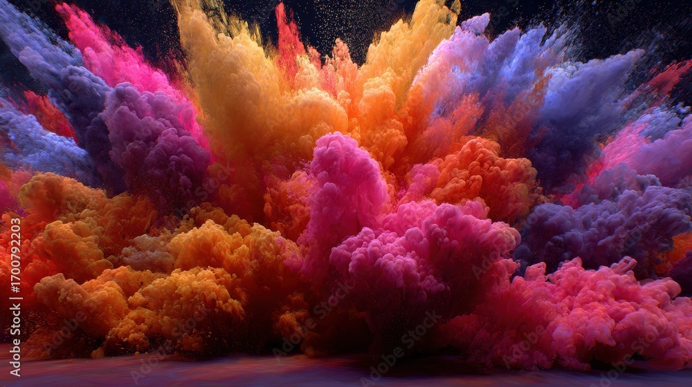Poster a vivid explosion of colored powder fills the air creating a striking visual display in a studio the