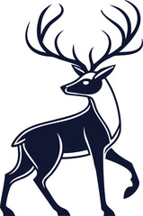 Elegant vector illustration of a deer with large antlers in bold monochrome style. Wildlife artwork grace, strength, and nature. Perfect for logos, mascots, and branding.