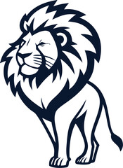  vector illustration of a majestic lion standing proudly. Bold wildlife artwork courage, power, and leadership. Perfect for logos, mascots, and branding projects.