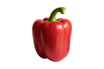 A single, vibrant red bell pepper isolated on a transparent background. background removed