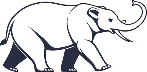 Elegant vector illustration of an Asian elephant in a walking pose with raised trunk. Bold and minimal design perfect for wildlife-themed graphics and conservation materials. Ideal for branding and