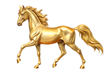 Golden horse galloping isolated on a transparent background