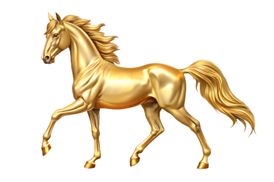 Golden horse galloping isolated on a transparent background