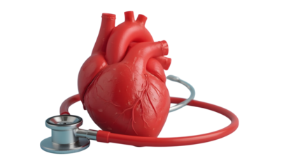 Cardiogram: A detailed depiction of a vibrant heart and medical device, a stethoscope, is displayed prominently, representing an intricate understanding of the human body and health awareness.