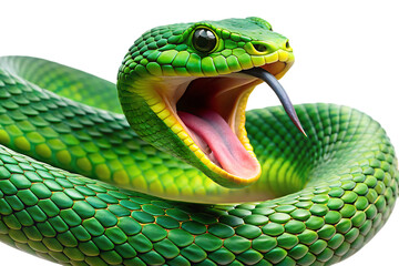 Obraz premium Green serpent hissing isolated on a transparent background