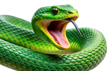 Green serpent hissing isolated on a transparent background