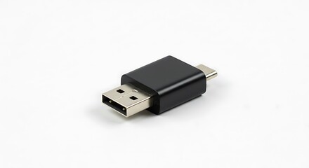 Black USB-A to USB-C Adapter on White Background, Technology Accessory