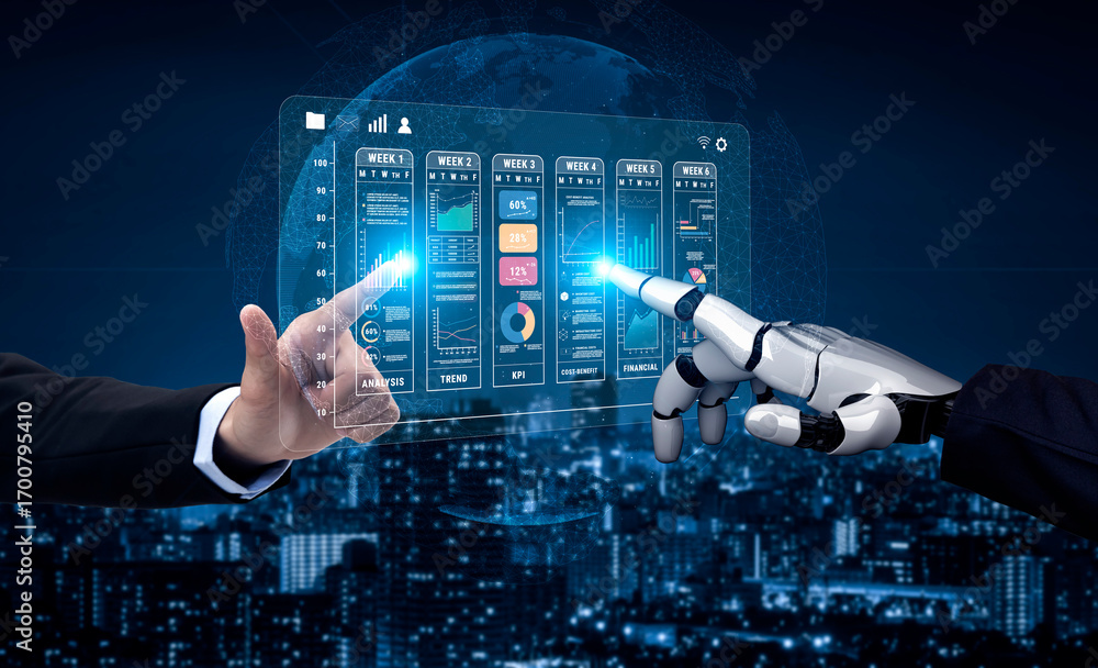 Poster an ai powered weekly business performance report and analytics dashboard. ai tracking of trends, kpi