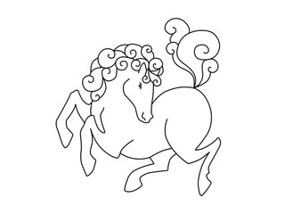 Running black line horse on white background