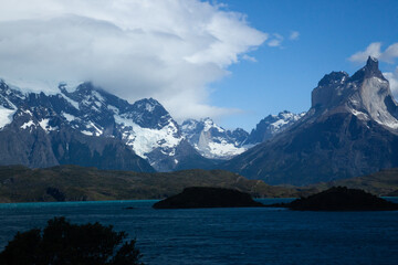 Mountains with snow from Torres del Paine in Chile