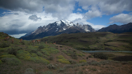 Mountains with snow from Torres del Paine in Chile