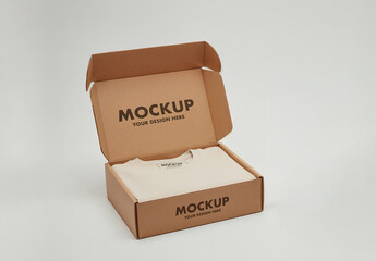 Single Folded T-Shirt Packaging Mockup in Kraft Cardboard Box