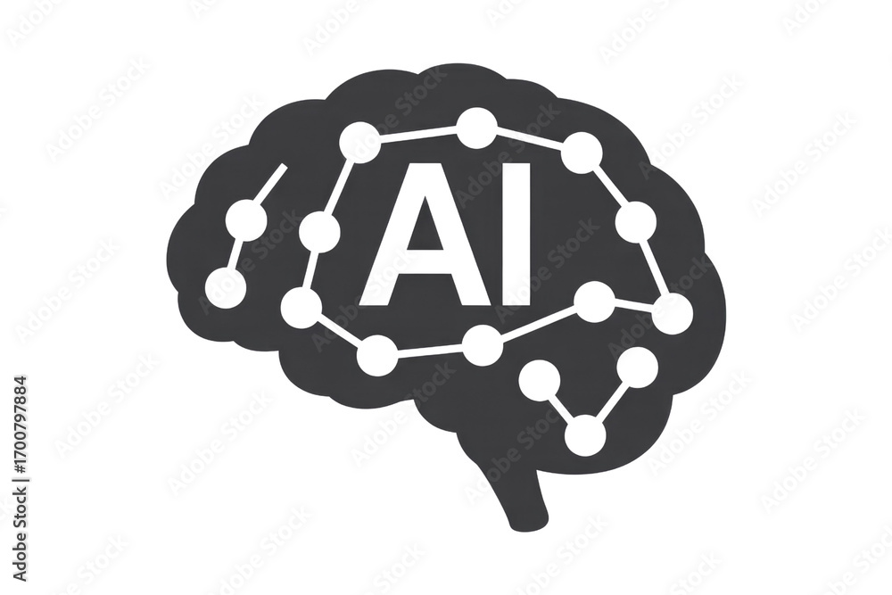 Poster ai brain icon, representing artificial intelligence, neural networks, and cognitive computing. backg