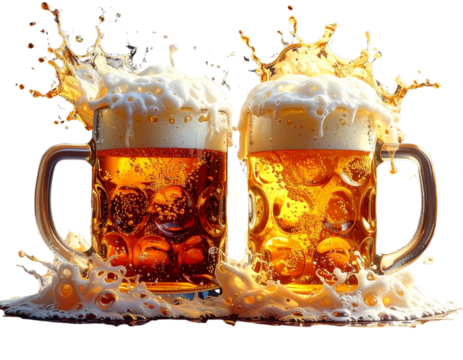 Abstract Beer Toast, Vibrant Liquid Explosion, Professional Grade, Isolated on Transparent Background.