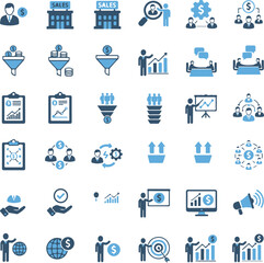 B2B line icon set. Business to business, business model, sales model, company, work of organizations, sale of products and more. 