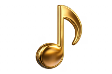 Golden eighth note representing music and melody on transparent background