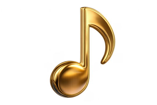 Golden eighth note representing music and melody on transparent background - Powered by Adobe
