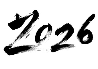 2026 new year text in asian calligraphy brush style black ink lettering for celebration and festive design