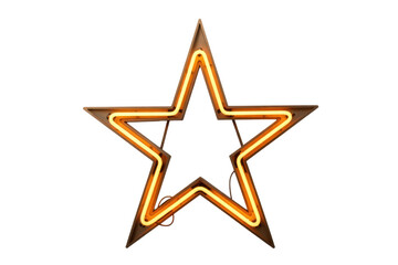 Obraz premium Illuminated neon star shape, warm orange glow, on a transparent background. background removed