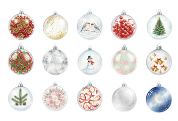 Christmas Tree Ornaments Watercolor Collection Festive Baubles