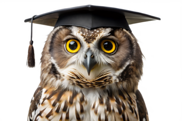 Owl wearing graduation cap isolated on a transparent background