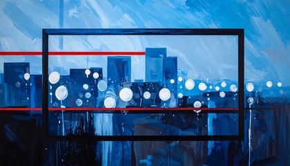 Abstract Cityscape with Geometric Overlay and Blue Tones.