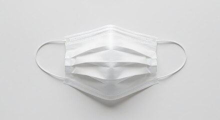 Clean White Disposable Face Mask with Ear Loops on a Light Gray Background