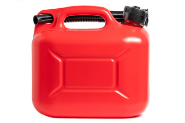 Red fuel and lubricants canister on a white background.
