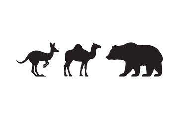 Silhouettes of a kangaroo camel and bear
