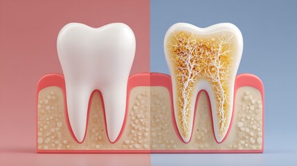 Premium photo of comparison of healthy tooth and tartar-affected tooth in detailed illustration.