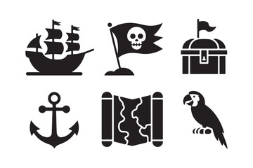Pirate icons collection featuring ship treasure map parrot © Sadek