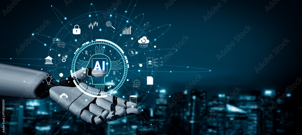 Poster the core of fintech and modern business is ai. a concept of using artificial intelligence for bankin