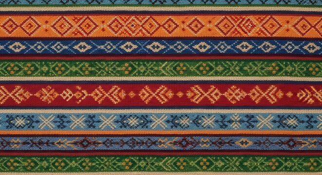 Colorful Woven Fabric Stripes with Geometric Patterns. - Powered by Adobe