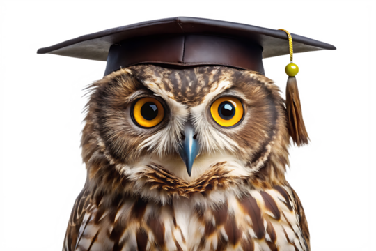 Wise owl graduation cap isolated on a transparent background