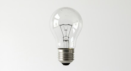 Clear Incandescent Light Bulb with Metal Screw Base on White Background