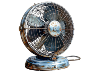 Classic Oscillating Fan, Aged Chrome Finish, Ultra-Detailed Appliance, Isolated on Transparent Background.