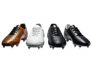 Diverse Football Boot Range, Modern and Classic Types, Professional Grade, Isolated on Transparent Background.