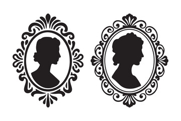 Elegant oval silhouettes of victorian women in frames