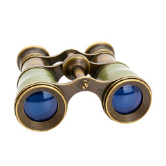 Antique brass and green binoculars isolated on transparent background